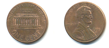 США 1 ЦЕНТ 1998 D ЛИНКОЛЬН KM 201b цинк плакированный медью 86-338