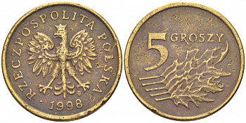 Польша 5 грошей 1998 MW KM 278, Parchimowicz 703e латунь 112-1165