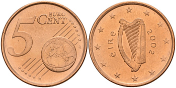 Ирландия 5 евроцентов 2002 KM 34 сталь плакированная медью 4141-324
