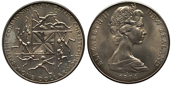 Новая Зеландия 1 доллар 1974 X Игры Британского Содружества наций, Елизавета II (1952-2022) KM 44 медно-никель UNC 4537-122