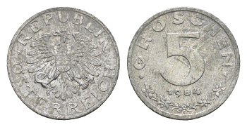 Австрия 5 грошей 1984 KM 2875 цинк aUNC 4567-1056