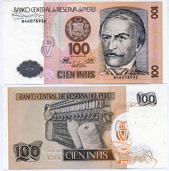 Перу 100 инти 1987 Рамон Кастилья, прядильная машина Pick 133 бумага UNC (пресс) 7484-70-1