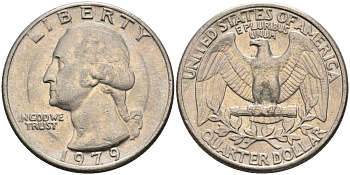 США 25 центов = квотер 1979 Вашингтон KM A164a медь плакированная медно-никелем 4584-1117