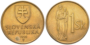 Словакия 1 крона 1995 MK KM 12 сталь плакировнная бронзой aUNC 4164-868