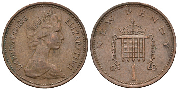 Великобритания 1 пенни 1973 Елизавета II (1952-2022) KM 915, Spink 4237 (B1) бронза 4609-467