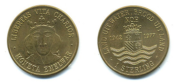 Нидерланды 1 стерлинг 1977 монетовидный жетон Moneta Emelwar 1942-1977  латунь  UNC  25-543