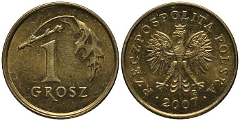 ПОЛЬША 1 ГРОШ 2007 MW KM 276 латунь 4392-743