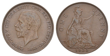 Великобритания 1 пенни 1935 Георг V (1910-1936) КМ 838, Spink 4055 бронза 4168-831