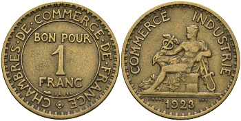 Франция 1 франк 1923 KM 876, Le Franc 218.5 алюминиевая бронза 4142-722
