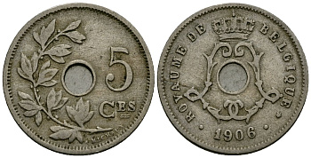 Бельгия 5 сантимов 1906 Belgique KM 54 медно-никель 4173-413