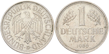 ФРГ 1 марка 1986 D KM 110 медно-никель 4143-147