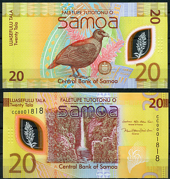 Самоа 20 тала ND (2023) водопад Папапапайтай, птица Манумея Pick 49 a  пластик  UNC (пресс) 449-8-3