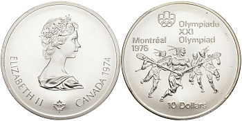 Канада 10 долларов 1974 XXI летние Олимпийские игры в Монреале 1976 года, лякросс KM 96 серебро UNC 02-252-44