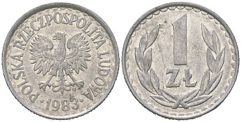 Польша 1 злотый 1983 MW Y 49.1 алюминий 4616-1056