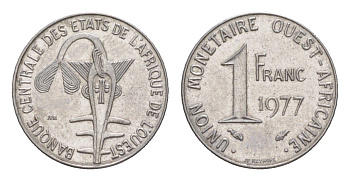 Западная Африка (BCEAO) 1 франк 1977 KM 8 нержавеющая сталь 4640-343