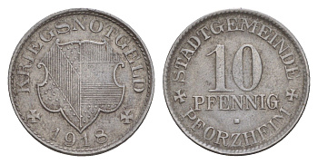 Пфорцгейм 10 пфеннигов 1918 Funck 423.2, Men05 20430.2, Men18 25604.2 железо 4643-1023