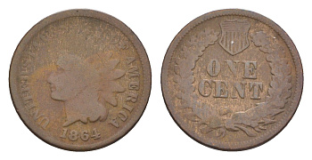 США 1 цент 1864 KM 90a бронза 4651-1055