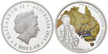 Австралия 1 доллар 2013 Земля под ногами - Капитан Джеймс Кук KM 1941 серебро PROOF 11-154-15