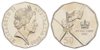 Австралия 50 центов 2000 Королевский визит KM 437 медно-никель UNC 4645-745