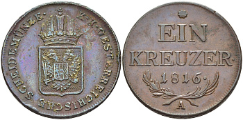 АВСТРИЯ 1 КРЕЙЦЕР 1816 А KM 2113 медь 114-844