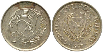 КИПР 1 ЦЕНТ 1987 ПТИЧКА KM 53.2 никель латунь 112-757