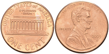 США 1 ЦЕНТ 2005 D ЛИНКОЛЬН KM 201b цинк плакированный медью 188-353