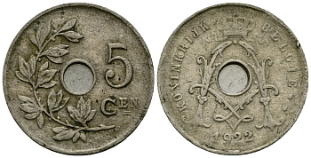 Бельгия 5 сантимов 1922 Belgie KM 67 медно-никель 4173-247