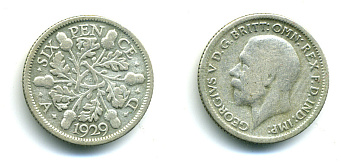 Великобритания 6 пенсов 1929 Георг V (1910-1936) KM 832, Spink 4040 серебро 89-1526