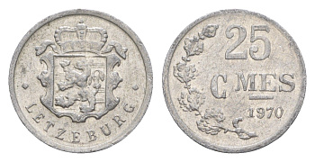 Люксембург 25 сантимов 1970 Герцог Жан (1964-1999) KM 45a.1 алюминий 4115-552