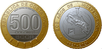 Коста-Рика 500 колон 2021 200 лет независимости KM NEW биметалл  UNC  M68-04