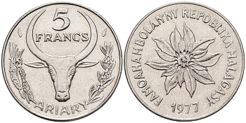Мадагаскар 5 франков 1977 KM 10 сталь 4141-644
