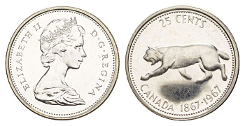 Канада 25 центов 1967 100 лет Конфедерации Канада KM 68 серебро BU 4631-455