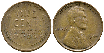 США 1 ЦЕНТ 1944 ЛИНКОЛЬН KM А132 медь цинк 61-1122