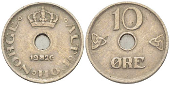НОРВЕГИЯ 10 ЭРЕ 1926 ХОКОН VII (1905-1957) KM 383 медно-никель 116-1062