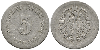 ГЕРМАНИЯ 5 ПФЕННИГОВ 1875 G, СТАРОГЕРБОВКА KM 3, J. 3 медно-никель 39-358