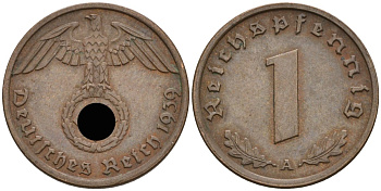 Германия 1 рейхспфенниг 1939 A KM 89, J 361 бронза 4396-1637