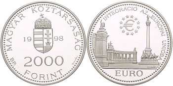 Венгрия 2000 форинтов 1998 интеграция в европейский союз KM 733 серебро PROOF 1088-9-43