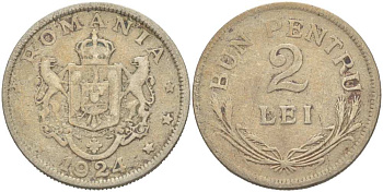 РУМЫНИЯ 2 ЛЕЯ 1924 р, ФЕРДИНАНД I (1914-1927) KM 47 медно-никель 217-144