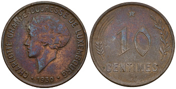 Люксембург 10 сантимов 1930 Шарлотта (1918-1964) KM 41 бронза 4577-544