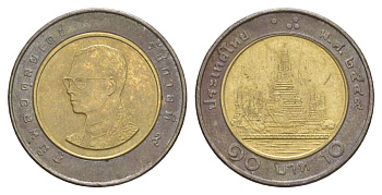 Таиланд 10 бат 2006 BE 2549, Рама IX (1946-2016) Y 227 биметалл 4629-533