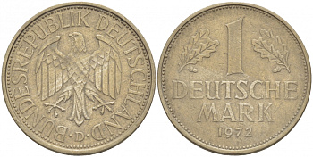 ФРГ 1 МАРКА 1972 D KM 110, J. 385 медно-никель 3996-727