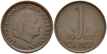 Нидерланды 1 цент 1967 Юлиана (1949-1980) KM 180 бронза    4598-248