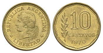 Аргентина 10 сентаво 1970 KM 66 латунь 39-141