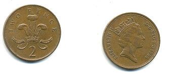 Великобритания 2 пенса 1986 Елизавета II (1952-2022) KM 936, Spink 4376 (C3) бронза 59-1435