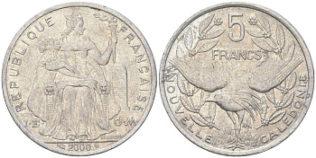 Французская Новая Каледония 5 франков 2000 птица кагу, (IEOM) KM 16, Schoen 12, Lec 81e алюминий 189-234