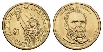 США 1 доллар 2011 D, Президент США - Улисс Грант (1869-1877) KM 500 медь с марганцево-латунным покрытием UNC 98-422