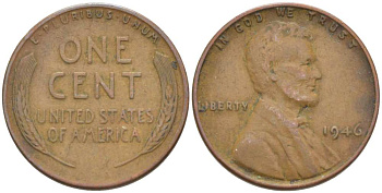 США 1 ЦЕНТ 1946 ЛИНКОЛЬН KM А132 медь цинк 218-943