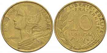 ФРАНЦИЯ 10 САНТИМОВ 1967 ТИП MARIANNE KM 929 медь алюминий никель 3309-1049