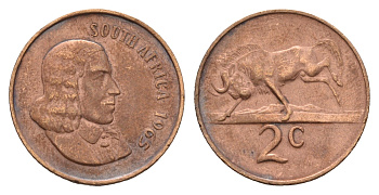 ЮАР 2 цента 1965 Ян ван Рибек (1619-1677), South Africa, легенда на английском, антилопа KM 66.1 бронза 4114-516