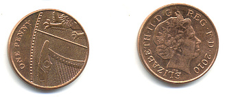 Великобритания 1 пенни 2010 Елизавета II (1952-2022) KM 1107, Spink B6 сталь плакированная медью 177-1228